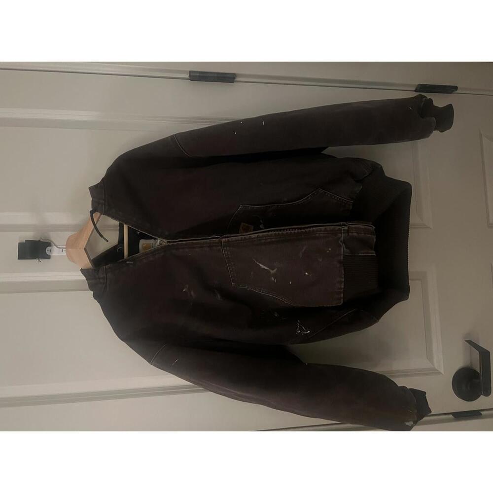 Carhartt Men's Brown Hooded Work Jacket with Zip Front